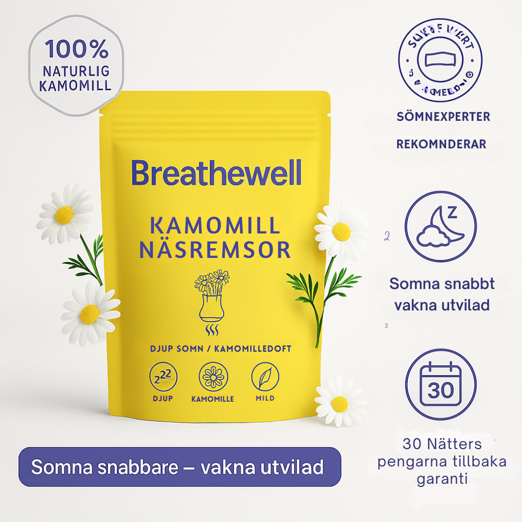 BreatheWell – Kamomille näsremsor, andas fritt och sov hela natten.