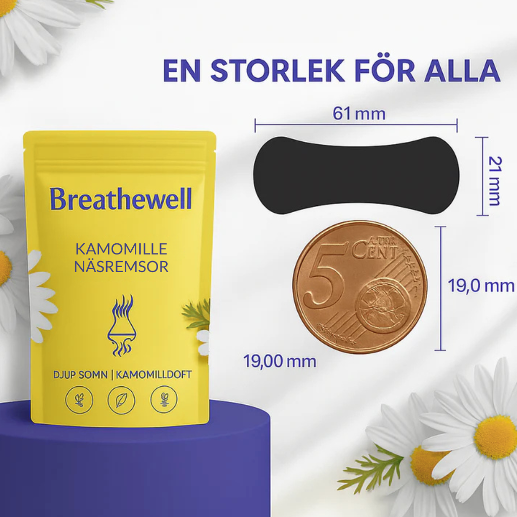 BreatheWell – Kamomille näsremsor, andas fritt och sov hela natten.